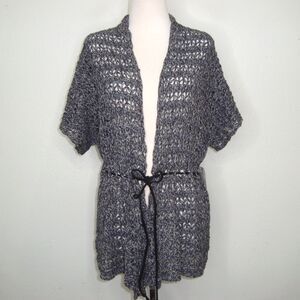 NWT St. Johns Bay Open Knit Marl Grey Suede Belted Cardigan Size XL